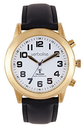 Verbalise Men’s 9ct Gold Plated Radio-Controlled Talking Watch Speaks Time & Date etc. Ideal for Visually Impaired Blind & Elderly, 2 Year Guarantee, UKs No1 for Quality Service and Choice. VMRC-80LBK