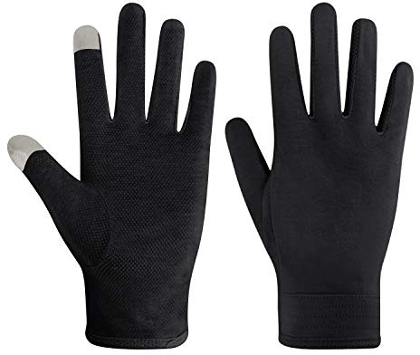 Men Breathable Thin Touchscreen Gloves Summer Lightweight Driving Gloves, Sun UV Protection Cotton Gloves Adult Anti-slip Full Finger Mitt Running Gloves Outsides Cycling Hiking Gloves (#A-Black)