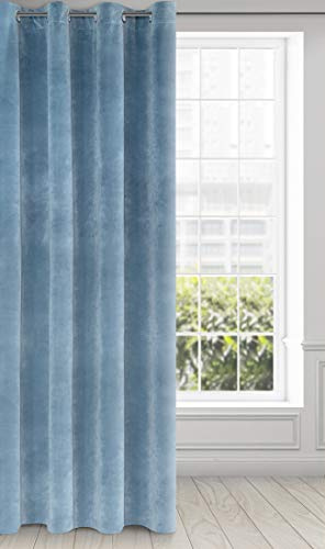 Eurofirany RIA Rideau Velours Doux avec Œillets, 1 Pièce, Occultant Thermique pour Salon et Chambre, 140x250 cm (L x H), Bleu
