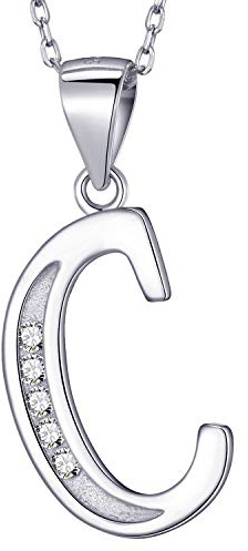 MASADA Cadena con Inicial de Plata Esterlina 925 - Colgante con Letra C con Piedras de Circonio - 46cm de largo - Bolsa de Terciopelo