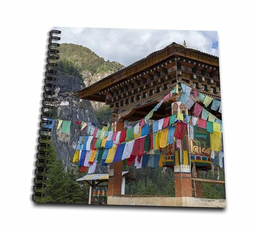 Drawing Book 8 x 8 inch - Bhutan, Paro. Prayer wheel flags, in view of Tigers Nest Monastery. Places