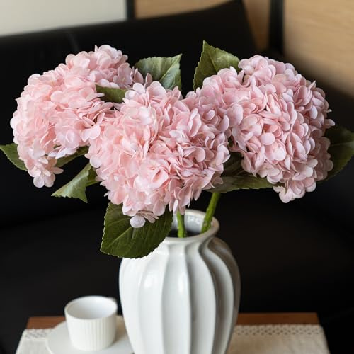 DUYONE 3PCS 56 cm Realistische künstliche Hortensie Große Real Touch Blumen Künstliche Blumen Trockene Blumen Hochzeit Weihnachten Büro Familie Party Wohnzimmer Tischdekoration (Rosa) | 55,9 cm, Latex, lebensechte Haptik, biegbare Stiele, für Vase, Hochzeitsstrauß, Garten, Zuhause, Büro, Party, Tafelaufsatz