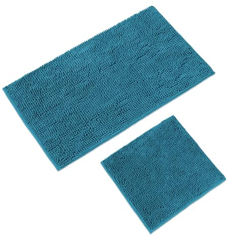 WohnDirect Tappeti Bagno Verde Petrolio Set 2 • tappetini da Bagno 45x45 + 50x80cm • Antiscivolo + Lavabile • tappeti Bagno 2 Pezzi