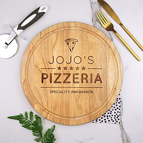 eBuyGB Personalised Wooden Pizza Board, Five Star Pizzeria, Custom Engraved 30cm Chopping Board, Pizza Serving Board - Birthday Present, New Home