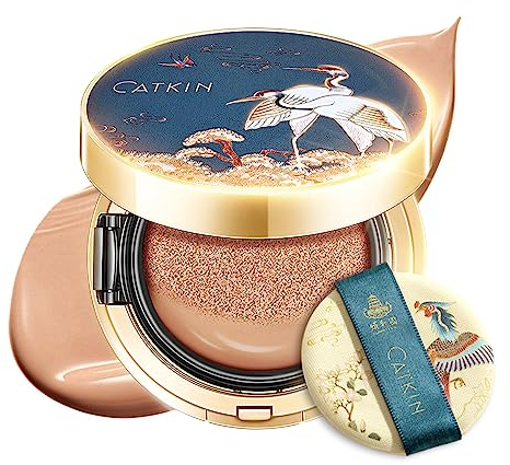 CATKIN Cushion Foundation, Leichte und Langanhaltende Formel, Anti-Aging, Natürlicher Effekt, 7-In-1-Kräuterextrakte, Sheer Satin Finish, Nachfüllpackungen Enthalten, 13g * 2