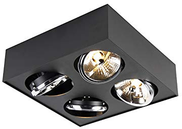 Qazqa Verstellbarer Deckenstrahler, Deckenspot - Kaya - Schwarz, max. 8W, Geeignet für LED, 31cm, Rechteckig, 4-flammig, Ideal als Wohnzimmerlampe, Küche lampe und