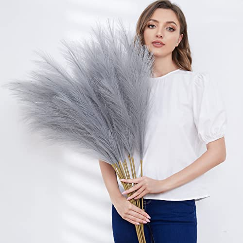QUBITFUL Künstliches Pampasgras, 9 Stiele, 95 cm hoch, flauschig, für Bodenvasen, Boho, Landhaus, Zimmer, Hochzeitsdekoration, Grau
