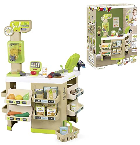 Smoby - Supermarkt Fresh Market - Bio-Supermarkt mit Spielkasse, Einkaufskorb, viel Zubehör und Elektronischen Funktionen, für Kinder ab 3 Jahren