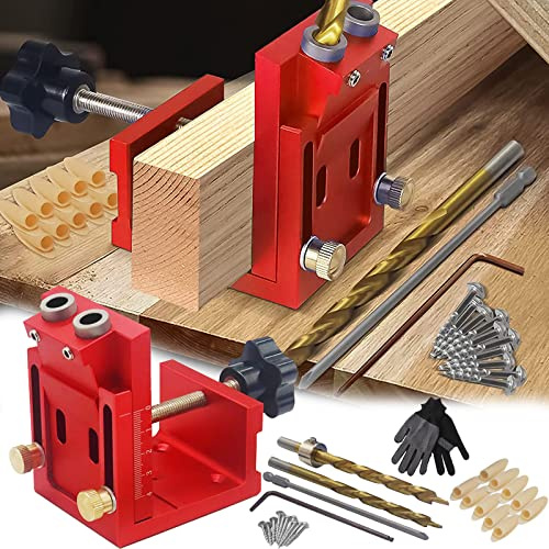 Pocket Hole Jig Set, Taschenloch Bohrschablone Taschenloch Dübelfräse Werkzeug Bohrer Set Bohrhilfe Schrägloch Bohrhilfe Schräg Bohrvorrichtung 10 Schrauben 10 Dübelhilfe 2 Bohrer 1 Paar Handschuhe