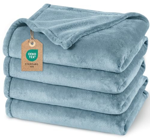 PHF Kuscheldecke Flauschig Fleecedecke 150x200cm - Oeko-Tex Weich Warm Wohndecke, Decke Blanket für Couch Sofa Bett, Tagesdecken & Kuscheldecken, Sofa überwurfdecke, Grau Blau
