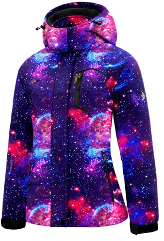 GEMYSE Donna Giacca da Sci Calda Antivento Impermeabile Giubbotto con Cappuccio Rimovibile per Snowboard(Stella Blu Navy,S)