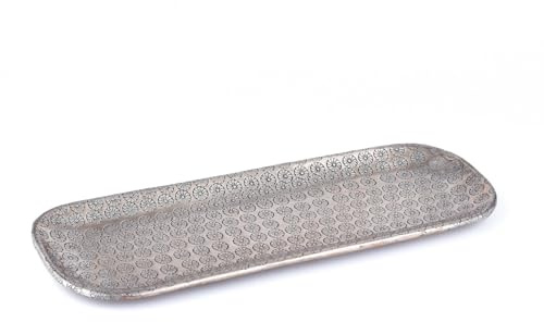 Orientalische Deko Serviertablett Jabar aus Aluminium in Silber 30 cm
