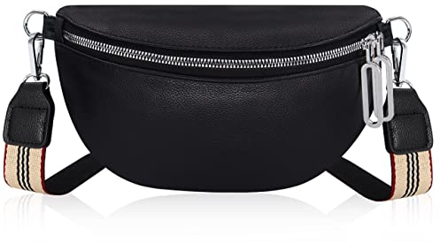 Aucenix Bauchtasche Damen Crossbody Bags - Gürteltasche Handtasche mit Breiter Gurt für Mädchen, Mode Hüfttasche mit verstellbarem Riemen, Stylisch Crossbag mit Premium PU Leder (Schwarz)