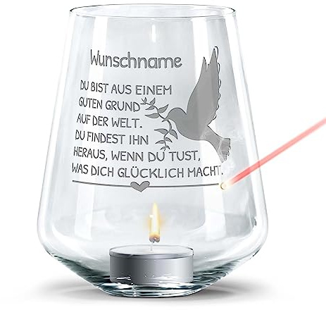 PR Print Royal Windlicht mit Gravur zur Konfirmation selbst gestalten - mit Name gravieren - inkl. Teelicht - Du bist aus einem Grund auf der Welt - personalisierte Geschenke Konfirmation | Taube