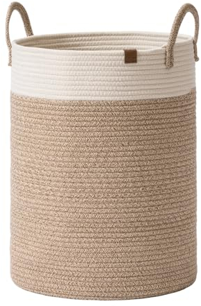 LA JOLIE MUSE Panier de rangement en corde de coton tressé - Grand panier à linge pour couverture, jouets pour enfants, panier à linge, taille XL, désert