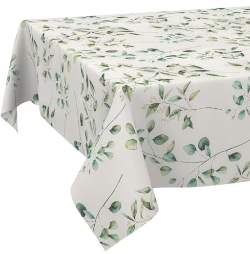 ANRO Nappe en Tissu 70% Coton 30% Polyester – Motif Botanique, Ronde Ovale Rectangulaire, Bord Coupé 200x140 cm