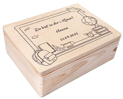 Creative Deco Personalisiert Einschulung Geschenk Junge Mädchen Schulanfang | Geschenke | Einschulungsgeschenke Erster Schultag | Schultüte Holzkiste Erinnerungsbox | für 1. und 5. Klasse | Deko