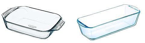 Pyrex - Irresistible - Plat à Four Rectangulaire en Verre, Transparent, 31 x 20 cm & Bake & Enjoy - Moule à Cake en Verre Ecru 28 x 12 x 8 cm