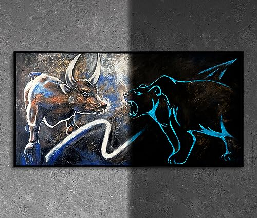 YS-Art XXL Abstrakt Fluoreszierendes selbst leuchtendes Acryl 3D Gemälde auf Leinwand Börse handgemalt modern Wohndekor Bild Aktienmarkt echte Kunst 120x60 cm