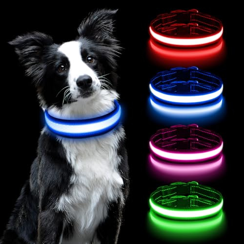 AUAUY Light Up Hundhalsband, LED Hund Halsband Light USB Uppladdningsbar, Vattentät Blinkande Justerbar Glödande Super Bright Dog Light Up Halsband Med 3 Glödande Lägen För Medelstora Hundar