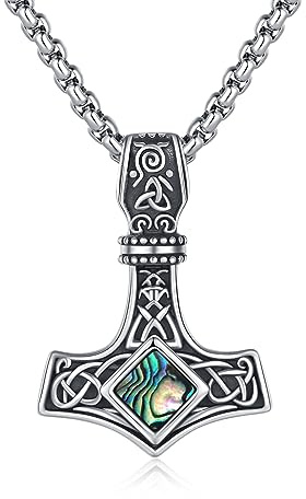 ZIPPICE Thors Hammer Kette Silber 925 Damen Thors Hammer Anhänger Halskette Wikinger Kette Herren Wikinger Schmuck Geschenk Weihnachtsgeschenke für Damen Frauen Mama Freundin Herren (Abalone)