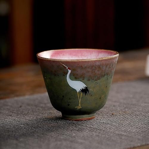 DYETEE Taza de té de Porcelana y cerámica con grulla, Juego de té de Kung Fu, Taza de gres, Cambio de Horno, Taza de té con Fragancia con Olor Vintage