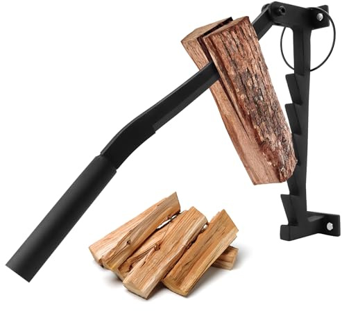 Xverycan Wall Mounted Kindling Splitter, Heavy Duty Steel Firewood Cracker, Portable Manual Wood Log Splitter with Safety Ring, for Indoor Fireplace Heating, Outdoor Campfire (Regular)