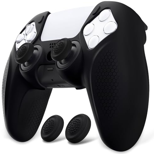PlayVital Anti-Rutsche Schutzhülle für PS5 Wireless Controller, Ergonomischer Silikonhülle Case Zubehör für PS5 Controller Passend für Ladestation mit Thumbsticks Kappen(Ninja Edition,Schwarz)