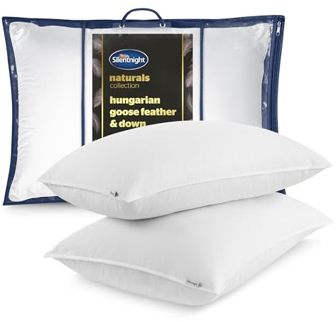 Silentnight Hungarian Goose Down Pillows 2 Pack - Hotel Quality Luxury Goose Feather and Down Pillows with Pure Cotton Cover Ideal for Front and Back Sleepers - Machine Washable - 2 Pack