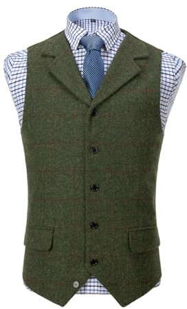 Solove-Suit Gilet de costume décontracté en tweed slim fit pour homme, vert, L
