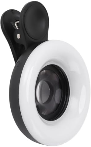 Anneau Lumineux pour Objectif de Téléphone, Objectif Macro 15x Compact et Portable, Mini Clip de Téléphone en ABS et Verre Optique, 100 MAh pour l'enregistrement Vidéo (Black)