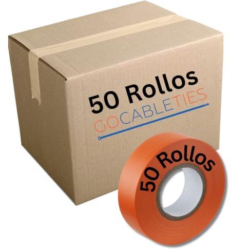 GOCABLETIES - Cinta aislante eléctrica naranja 19 mm x 20 m 50 Rollos | Autoadhesiva y resistente al calor - Para proteger, agrupar y reparar cables eléctricos