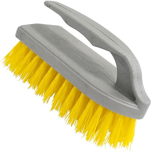 AERZETIX - C71491 - Brosse à récurer en Forme de Fer à Repasser 140x55x30 mm - à Poils Fibres durs en Nylon - Couleur Gris et Jaune - Nettoyage Surfaces saletés gratter Salle de Bain Cuisine