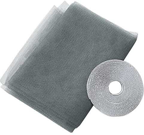 Irishom Fenêtres Moustiquaire DIY, 150 x 200CM Protecteur de Moustique, Filet Anti-Insectes, avec des Rubans Autocollants, Rideau en Maille 59 x 78 Pouces, Gris