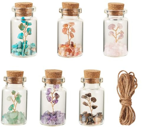 Cheriswelry 12 bottiglie dei desideri in 6 stili in vetro trasparente con albero della vita perline all'interno con cordino di iuta per gioielli fai da te e decorazioni per la casa