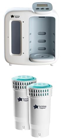Tommee Tippee Perfect Prep Day & Night, Baby Bottle Maker Machine with Digital Display and Adjustable Volume, White + Replacement Filter, Pack of 2