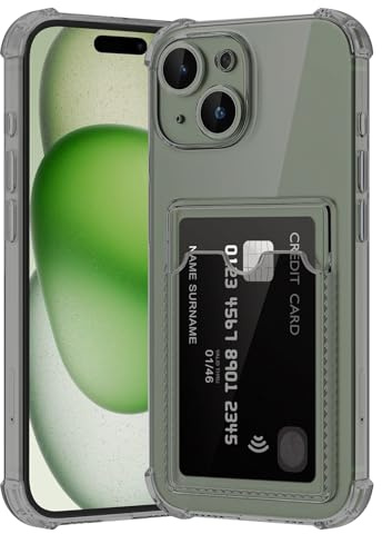 ÁRBOLORO Hülle für iPhone 15 mit Kartenfäch Transparent Silikon TPU Handyhülle Ultra Dünn Weiche Stoßfest Flexibel Handy Tasche Bumper Case für iPhone 15, Schwarz