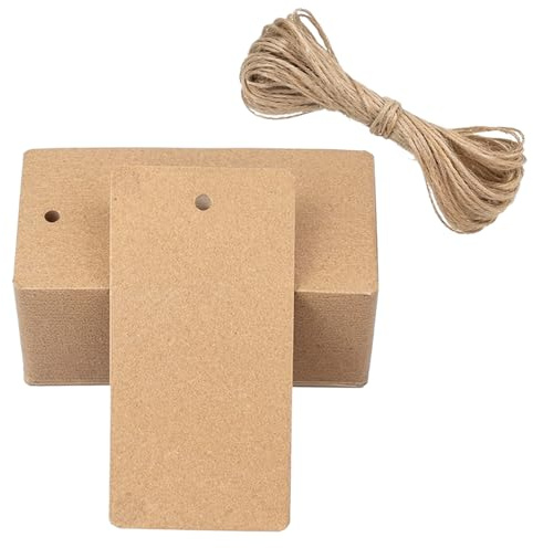 100 Stück Geschenkanhänger, Kraftpapier Anhänger Etiketten, Kraftpapier Anhänger Kärtchen zum Beschriften Geschenkanhänger mit 20 Meter Juteseil, für Valentinstag Weihnachten (braun)