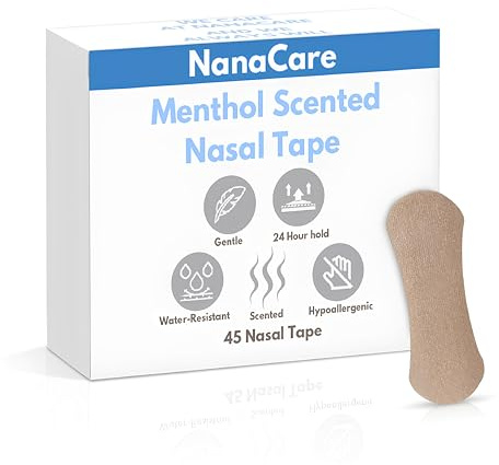 NanaCare Mentol näsplåster 45 st, starkt men mjukt grepp nästrips (nosstrips) | snarkstopp, anti-snarkningsanordning | näsavskiljare, näsremsor, kompatibla med munplåster, sömn