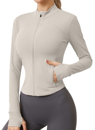 IECCP Camiseta deportiva con cremallera para mujer, con dos bolsillos laterales, transpirable, para entrenamiento, yoga, camiseta de fitness con agujeros para el pulgar