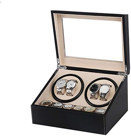 LVUNZJCA Uhrenbox Watch Box Double Head Schwarz PU Motor Box Automatische Winding Uhrenbox für Damen und Herren