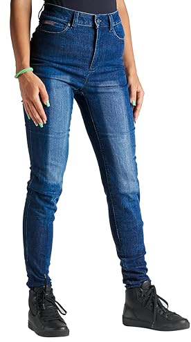 Bikers Gear Australia BGA - Pantalones vaqueros de motocicleta para mujer, pantalones de moto Kevlar, elásticos, lavado a la piedra, con armadura extraíble para cadera y rodilla, azul, 50