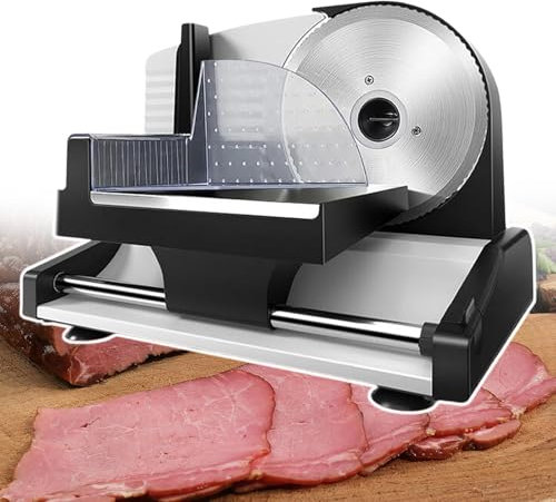 pealiritansemen Cortadora De Fiambres Eléctrica De 200 W para Fiambres, con Cuchilla De Acero Inoxidable De 19 Cm De Diámetro, Ajuste De Grosor De 0 A 15 Mm, para Cortar Carne, Pan Y Queso