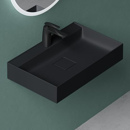 Mai & Mai Waschbecken Aufsatzwaschbecken Hängewaschbecken matt Anthrazit inkl. Ablaufgarnitur Mineralguss Rechteckig Waschplatz Breite: 60cm Colossum630