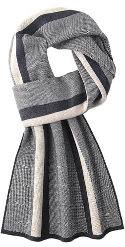 WANYING Herren Strickschal 6% Wolle Gestrickter Schal Winter Herbst Herrenschal Wolleschal Casual Business Gentleman - Schmal Gestreift Grau & Beige