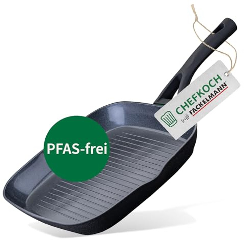 FACKELMANN Chefkoch trifft Keramik-Grillpfanne Hamburg – Hochwertige 28 cm Antihaft-Pfanne aus recyceltem Aluminium, backofengeeignet, für alle Herdarten