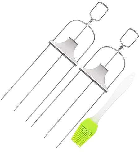 Brochettes de barbecue en acier inoxydable – Bâtons de brochettes en acier inoxydable pour barbecue – Accessoires de cuisine à 3 broches pour fruits, porc, poisson, crevettes, poulet, légumes