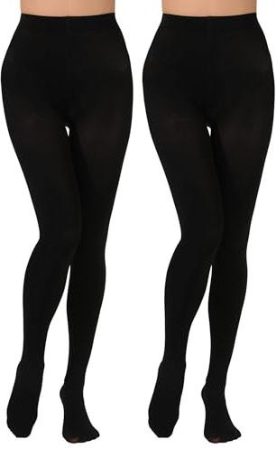 KLONKEE 2 Pairs Black Tights for Women, 80 Denier Opaque Tights, High Waisted Soft Stretch Tights