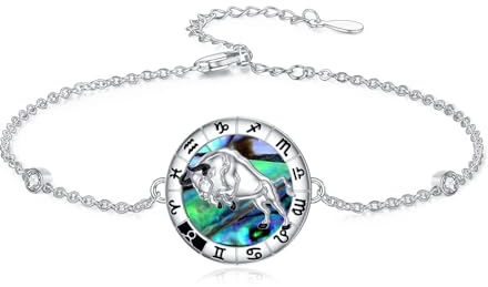 enjoylifecreative Damen 12 Sternzeichen Armband 925er Sterling Silber Horoskop Abalone Muschel Anhänger Armkette Sternbilder Astrologie Geburtstag Schmuck Geschenke für Frauen Mädchen