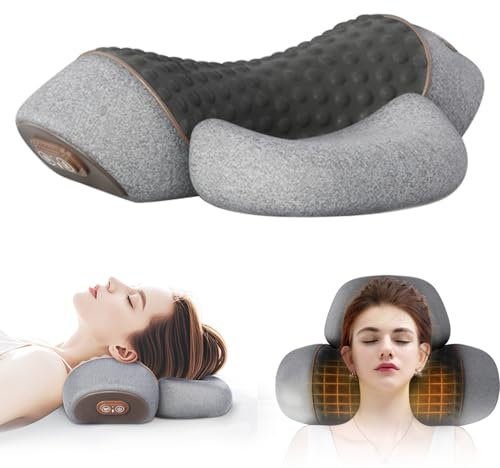 Fisiorest 3 in 1 Neck Massager, Heated Massage Neck Pillow, Cervical Massage Traction Bed Back Pillow, Sleeping Cervical massage pillow, Relieves pain (grey)